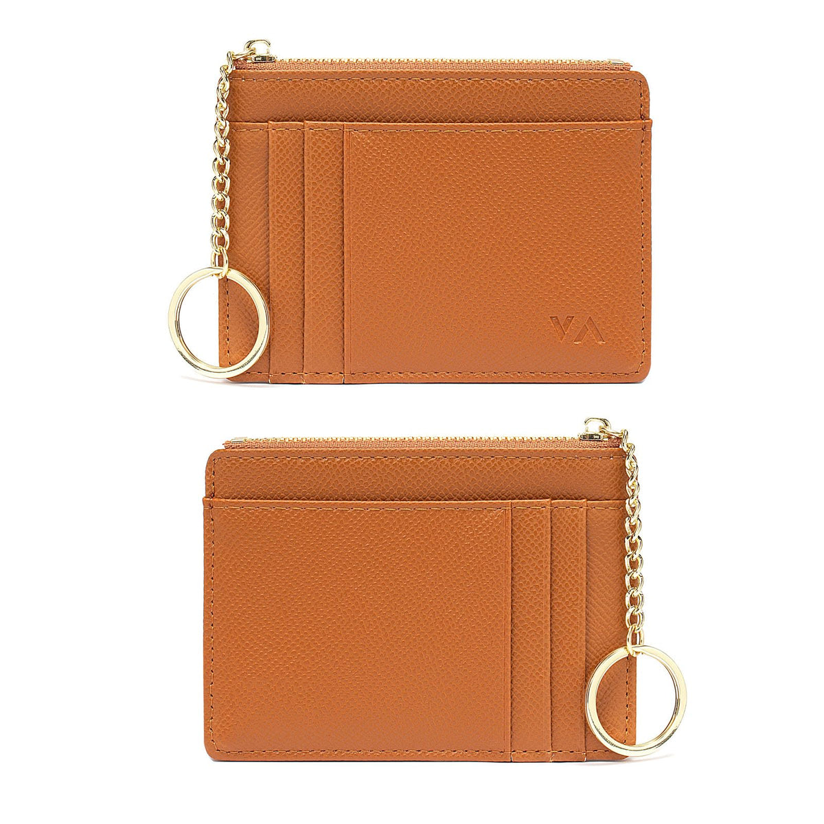 Slim RFID Blocking Card Holder Small Pocket Wallet Keychian Zipper Coin Purse Minimalist Leather Cash & Coin & Cards Case for Women Men, Brown, s, Rfid Wallet