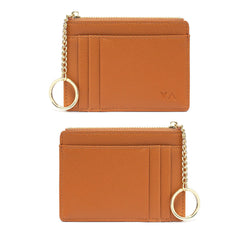 Slim RFID Blocking Card Holder Small Pocket Wallet Keychian Zipper Coin Purse Minimalist Leather Cash & Coin & Cards Case for Women Men, Brown, s, Rfid Wallet