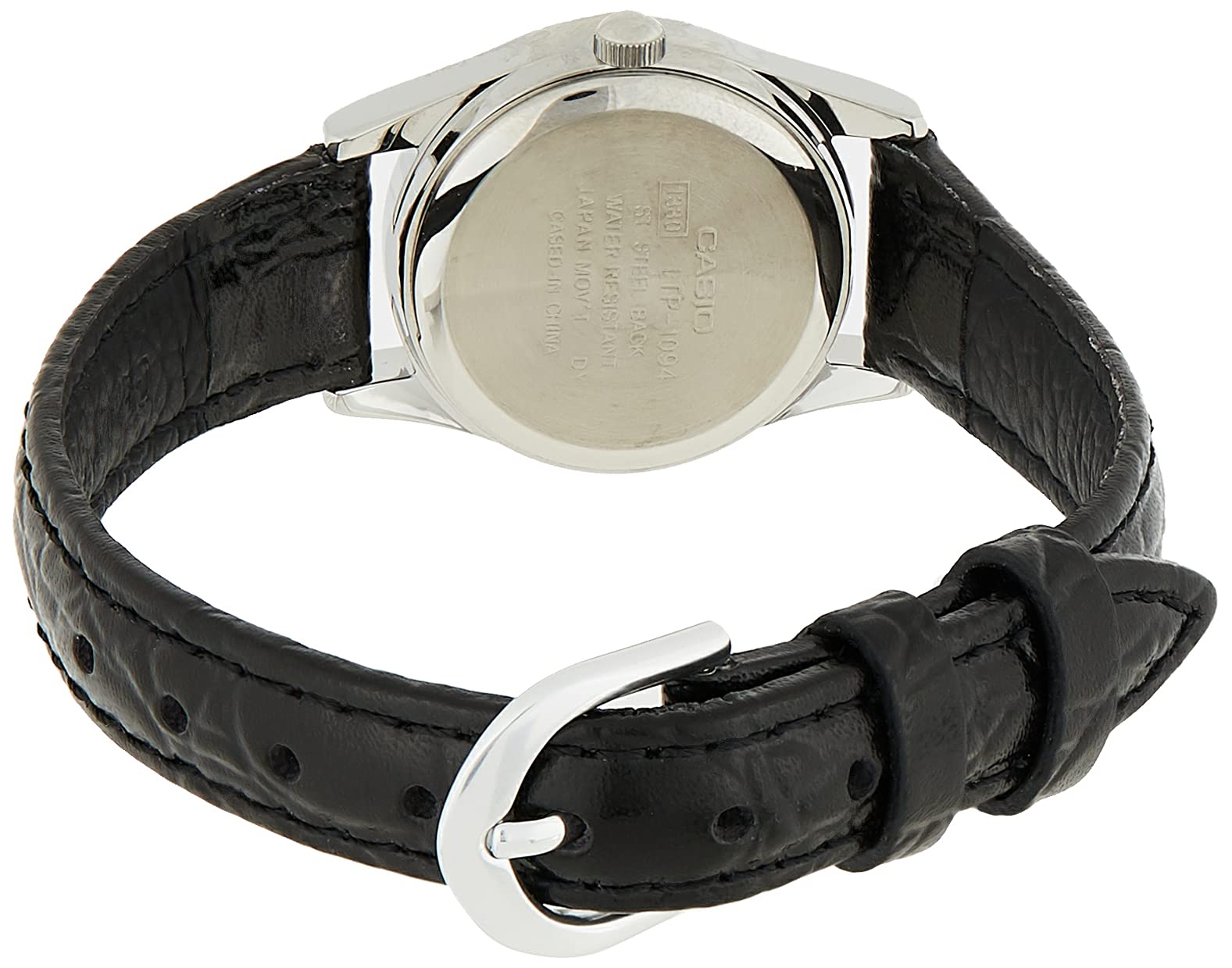 Casio Womens Quartz Watch, Analog Display and Leather Strap Black/White