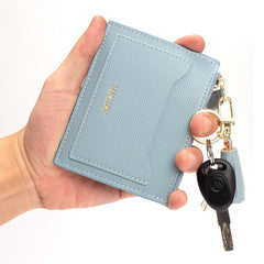 Minimalist Small Leather Card Holder Pocket Wallet Womens Coin Purse Handbag (Z-Blue)