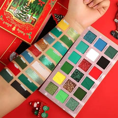 DE'LANCI Christmas Makeup Green Eyeshadow Palette, Chrome Forest Green Eye Shadow Palette, Teal Blue Gold Red Glitter Eyeshadow For Christmas Gift Themed Party Red Black White Smokey Eyes Shrek Witch Makeup