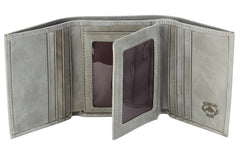Stealth Mode Leather Trifold RFID Wallet For Men With Flip Out ID Holder - Grey