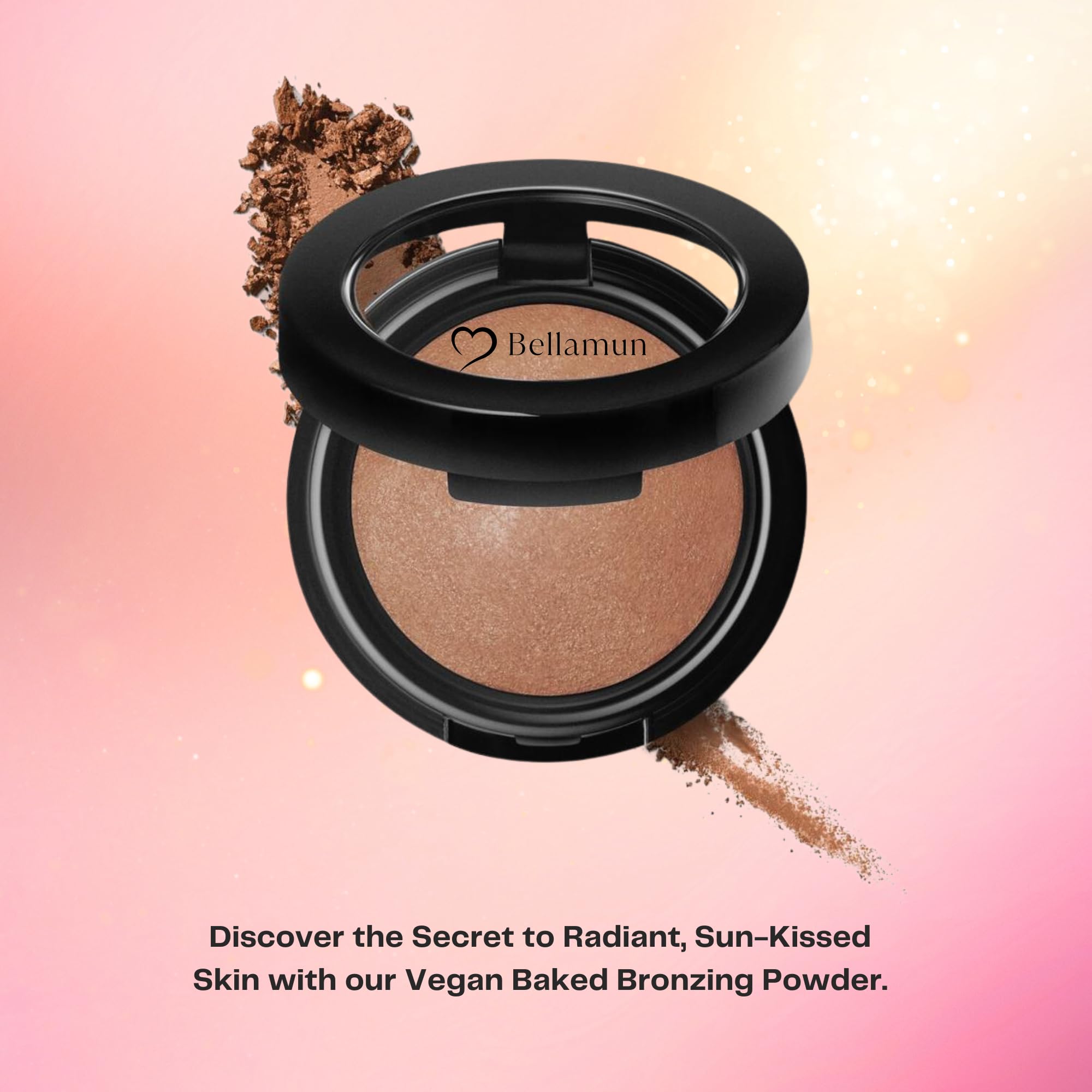 Bellamun Baked Bronzing Powder: Luxury Luminosity for a Radiant Glow - Satin Smooth Texture - Vegan Versatile Application - Net Wt. 0.35 oz (South Beach, Regular)