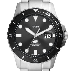 Fossil Men's Blue Quartz Stainless Steel Three-Hand Watch, Color: Silver/Black Taper (Model: FS6032)