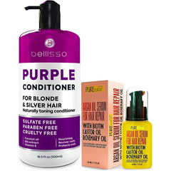 BELLISSO Purple Conditioner for Blonde Hair and Moroccan Argan Oil Hair Serum