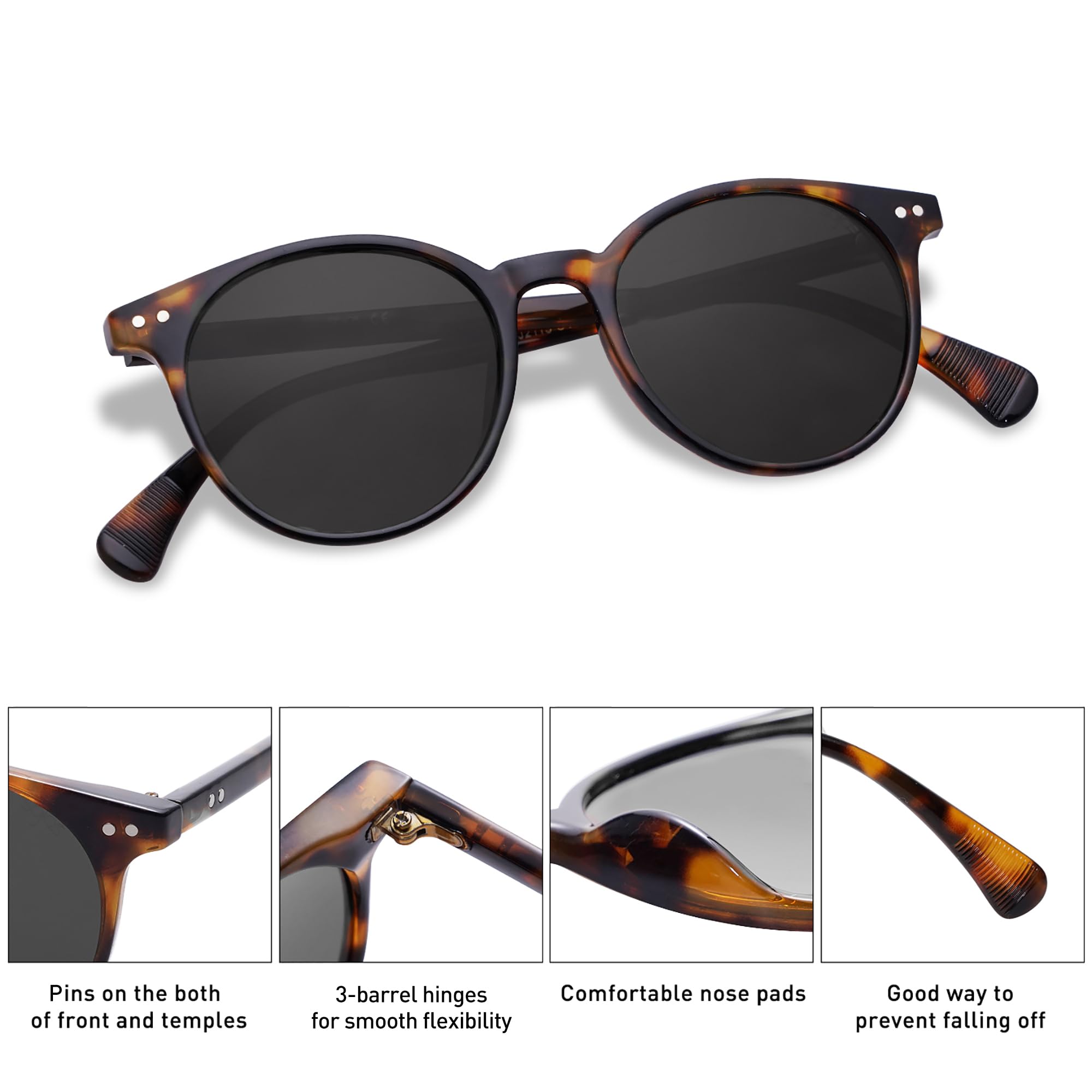 SOJOS Small Round Classic Polarized Sunglasses for Women Men Vintage Style UV400 Lens MAY SJ2113