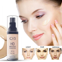 CVB F-706 HD Mousse Foundation SPF 20 Oil-Free, Flawless Blending Long-Lasting Feather-Light Stay Liquid Face Makeup (01 White Ivory, 30ml)