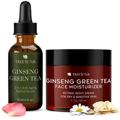 Tree to Tub Retinol Anti-Aging Face Care Set – Hyaluronic Acid Moisturizer & Anti-Wrinkle Serum for Dry & Sensitive Skin | Vitamin A & E Night Cream for Women