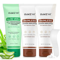 OUKEYA 2PACK, Hair Removal Cream for Women & Men + OUKEY Aloe Vera Gel