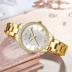 Curren 9084 Fashion Casual Luxury Quartz Women's Watches Waterproof Automatic Watches Original Design Elelgant Lover's Gift Diamond Gold Women's Watch - Gold