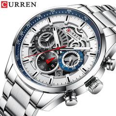 CURREN 8391 Top Luxury Brand Men's Casual Sports Watch Men's Watch, Waterproof Luminous Stainless Steel Men's Wrist Watch - SILVER WHITE