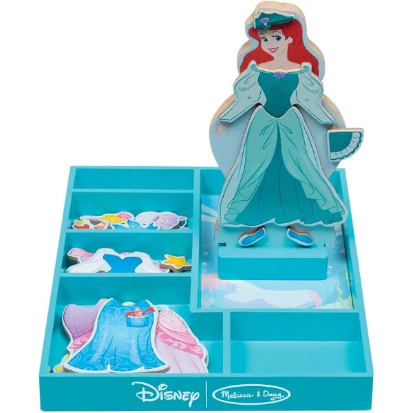 Melissa & Doug Disney Magnetic Dress-Up Wooden Doll Set – Ariel, Belle, Cinderella, Sleeping Beauty & Snow White Pretend Play Set