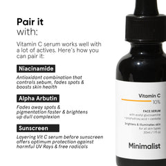 Minimalist 10% Vitamin C Face Serum for Skin Brightening | Highly Stable & Effective Face Serum with pure Ethyl Ascorbic Acid & Acetyl Glucosamine for Glowing Skin | 30ml