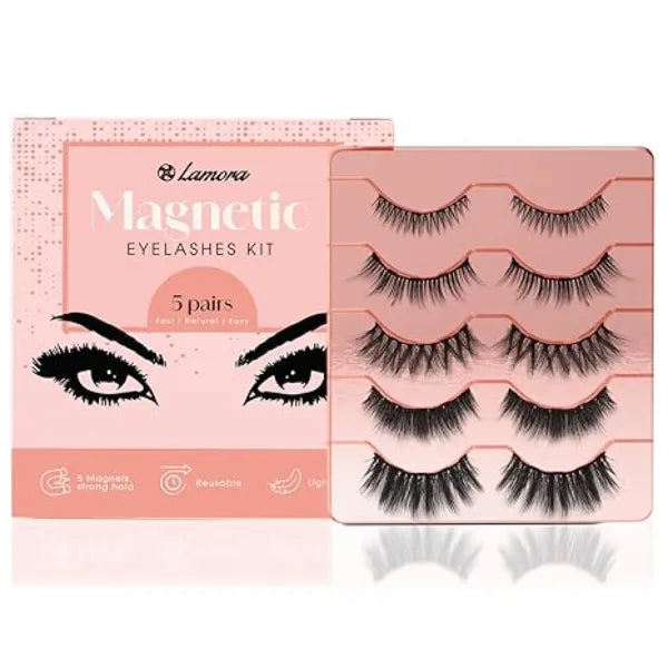 Lamora Magnetic Eyelashes Set Soft,  Easy to Use Reusable False Eye Lashes, No Glue, Natural & Dramatic Looking Magnetic Lash Kit, For Any Occasion, Loved by Makeup Pros & Beginners