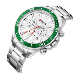 CURREN Anself 8309 Watch Men Sport Quartz Calendar Day Minute Second Round Dial Wrist Stainless Steel Luminous Pointer Fashion Causal Watch - Silver