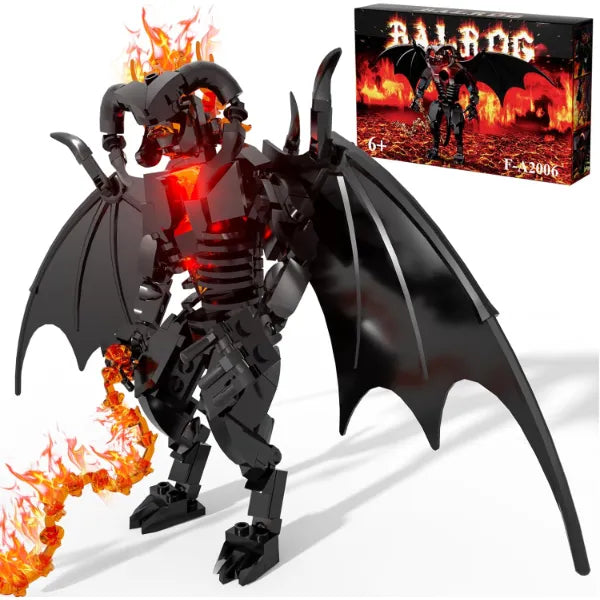 Figure Balrog Monster Building Block Set Balroged of Moria Bricks Demons Model Toys Gifts，Building Blocks Set, Bat Robot Figure with Wings and Lava Accessories