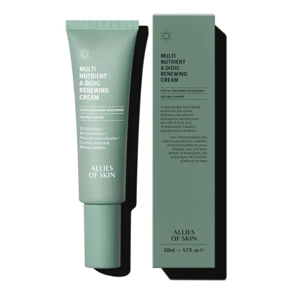 Allies of Skin Multi Nutrient & Dioic Renewing Face Cream | Balance and Hydrate Acne Prone Skin with Kombucha & Probiotics | Calm Redness, Breakouts and Even Skin Tone - 1.7 fl oz
