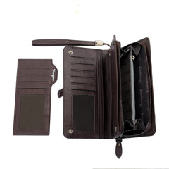 Men Wallet Long Style Card Holder Male Purse Zipper Large Capacity PU Leather Wallet for Men (Bronze)