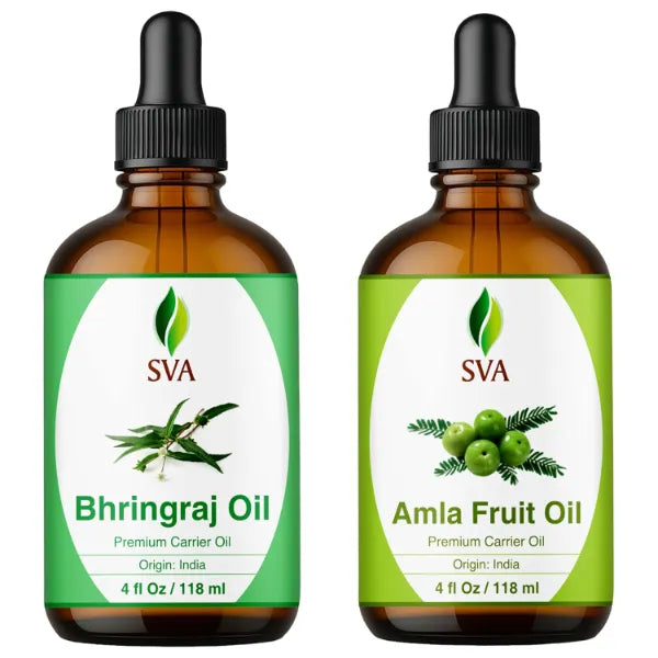 SVA ORGANICS Bhringraj and Amla Oil 4 oz Bundle Super Saver Combo – Premium Grade Bundle Set for Hair Oiling, Scalp Massage, Hair Care, Face, Skin Care and Body Massage