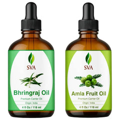 SVA ORGANICS Bhringraj and Amla Oil 4 oz Bundle Super Saver Combo – Premium Grade Bundle Set for Hair Oiling, Scalp Massage, Hair Care, Face, Skin Care and Body Massage