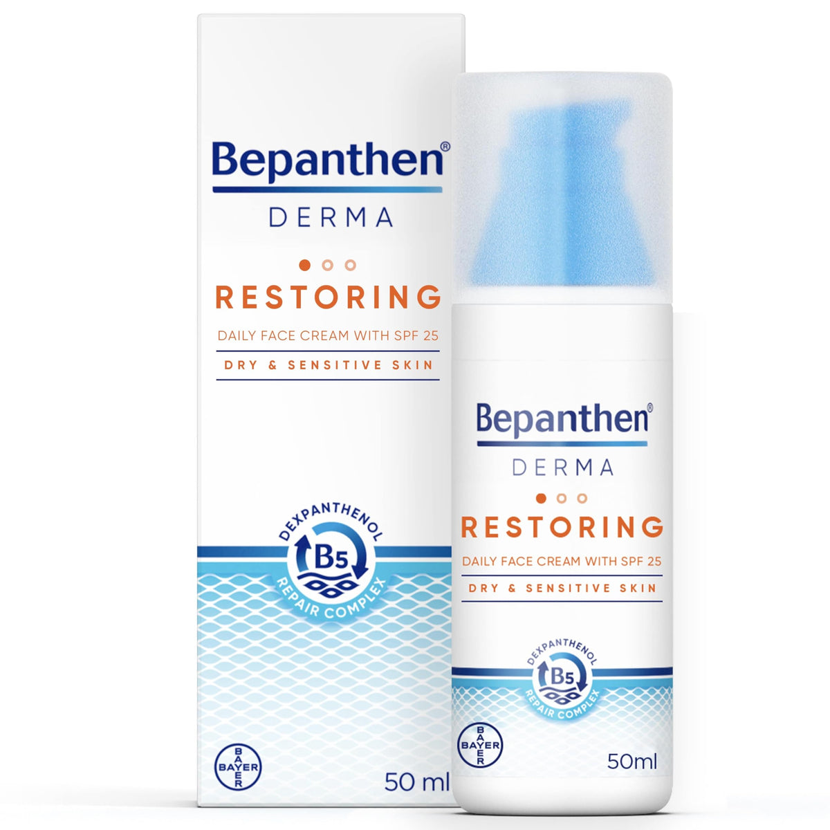 Bepanthen Derma Restoring Daily Moisturizer Face Cream with SPF 25 for Sensitive and Dry Skin - 50ml