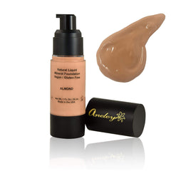 liquid mineral foundation organic natural vegan cruelty free chemical free full coverage aloe base highly pigmented lightweight formula acts as a moisturizer, sunblock and skin care (Almond)