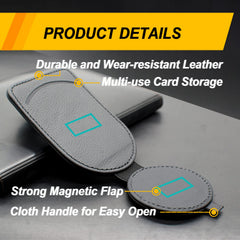 Sufilux Sunglass Holder for Car Visor, Magnet Adsorbed Sunglasses Holder for Car Accessories Parts, Leather Car Sunglass Holder, Car Visor Sunglasses Clip for Glasses Cards (1PCS, Black)