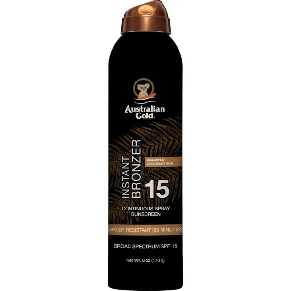Australian Gold Continuous Spray Sunscreen SPF 15 | Instant Bronzer, 6 Fl Oz