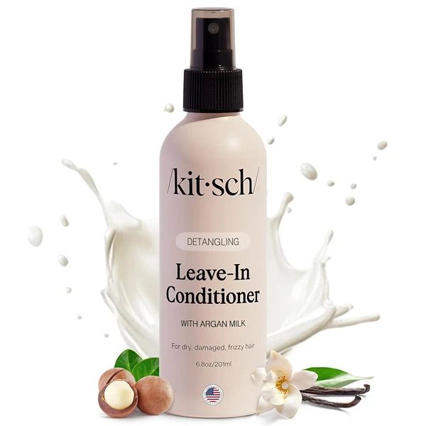 Kitsch Argan Milk Leave In Conditioner Spray – Hair Detangler Spray for Curly, Wavy, Fine, Dry & Damaged Hair - Silicone-Free | Ideal Gifts for Women - 6.3oz