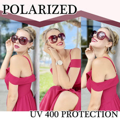 Joopin Polarized Sunglasses for Women, Ladies Big Frame Polarized Eyewear UV400 Protection Driving Fishing - Rouge