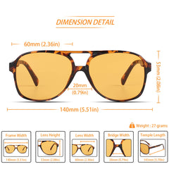 Freckles Mark Vintage Retro 70s Sunglasses for Women Men Classic Large Squared Aviator Frame UV400 Trendy Orange Glasses