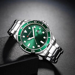 CURREN Analogue Window with Dating Geometric Detail Men's Wrist Watch, Green