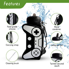 CleverBuyers Foldable Kids Water Bottle | Joystick Water Bottle for Kids | Drinking Bottle for Kids School | Collabsible BPA Free Children and Toddler Water Bottle - 600ml (Black)