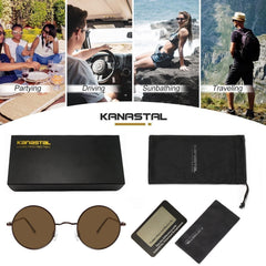 KANASTAL Hippie Round Polarized Sunglasses for Women Men, Small Circle Sun Glasses Classic Vintage Retro Shades Metal Frame UV400 Protection