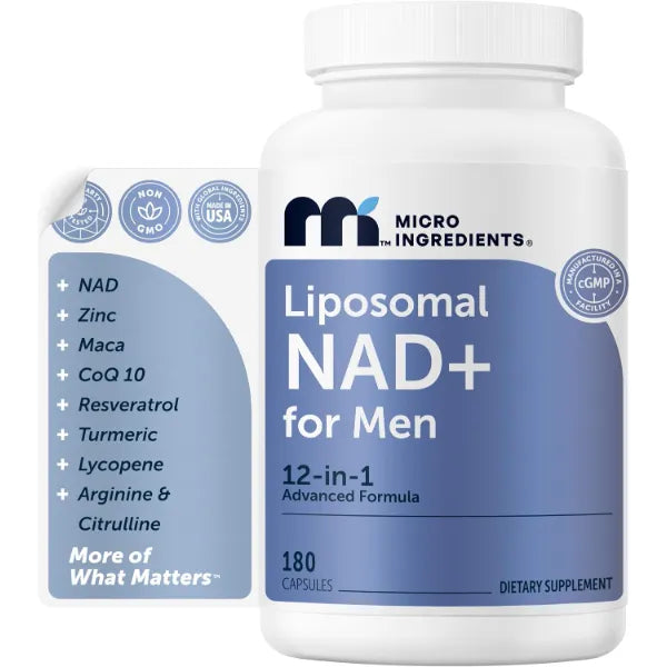 Micro Ingredients Liposomal NAD+ for Men, 180 Capsules | 12-in-1 NAD Resveratrol Supplement | Cellular Energy & Healthy Aging* | NMN Supplement Alternative | Non-GMO, Gluten Free