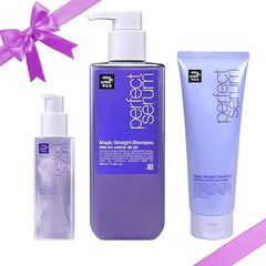 Mise En Scene Perfect Serum Magic Straight Trio Magic Straight Serum 2.71 Fl Oz with Shampoo 17.92 Fl Oz &Treatment 7.77 Fl Oz  Hair Taming Oil for Frizzy Heat Protectant Straightening Fixing