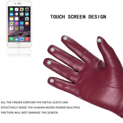 REDESS Winter Leather Gloves for Women, Wool Fleece Lined Warm Gloves, Touchscreen Texting Thick Thermal Snow Driving Gloves - Wine Red