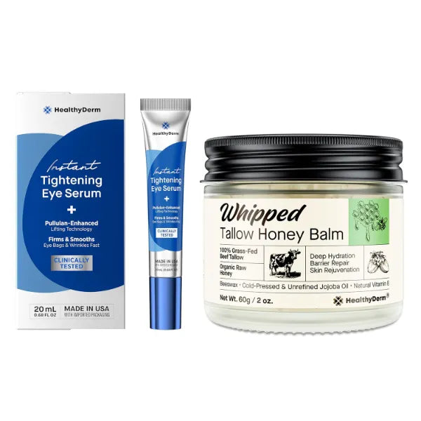 HealthyDerm Vitamin C Serum + Whipped Tallow Honey Balm – Daily Hydration & Skin Nourishment Bundle – Face & Eye Moisturizer Duo