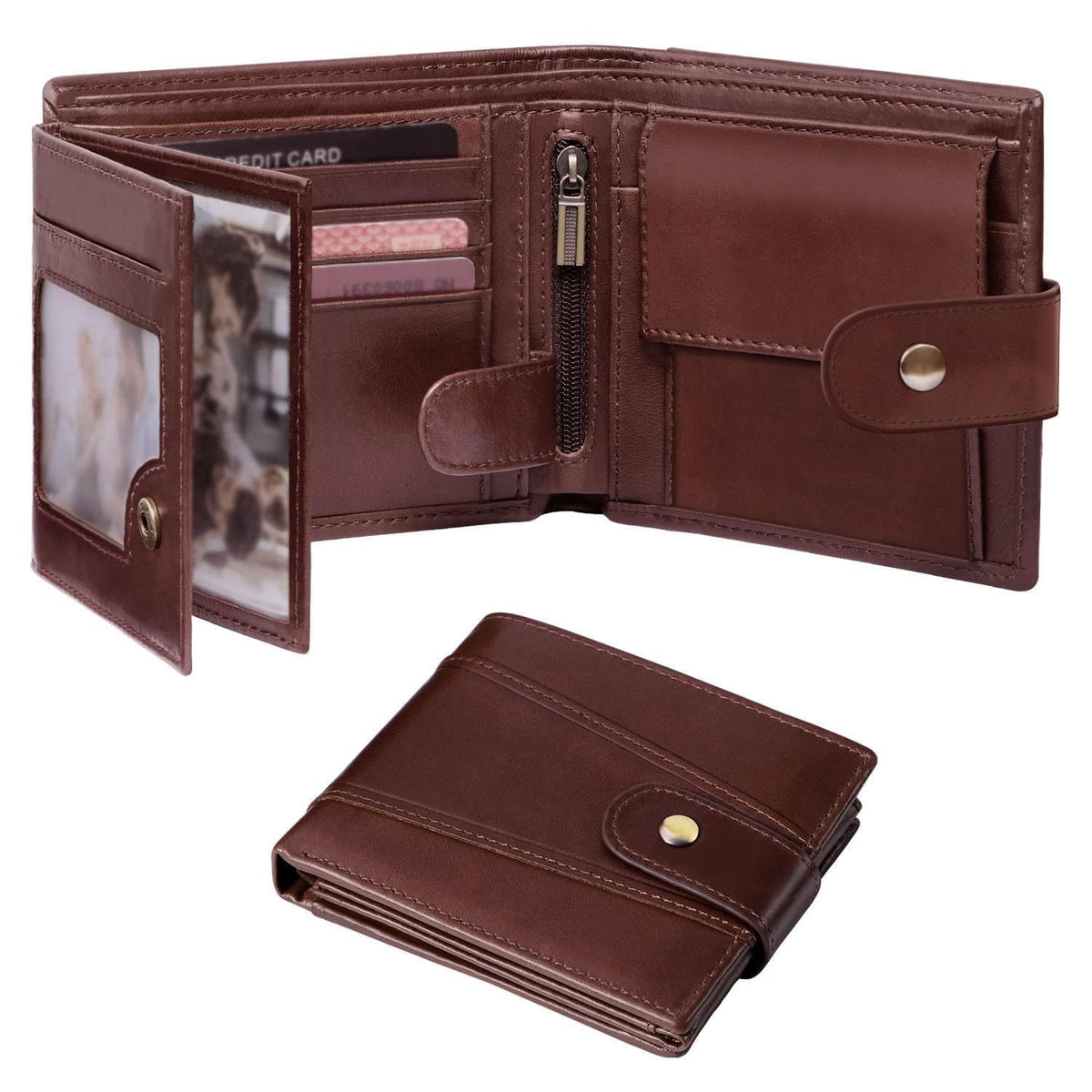 Genuine Leather Wallets for Men, Leather Multi-Functional RFID Blocking Wallet with 17 Credit Card Slots, Multi Card Holder Slim Mens Wallet with Zipper Coin Purse, Bifold Wallet，Unisex Tri fold Multi