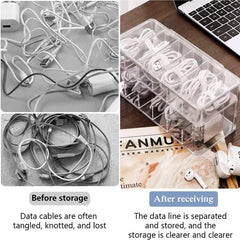 QUEENADA Double Cable Management Box with 12 Compartments - Data Cable Organizer Storage Box with 15 Wire Ties,Electronics Organizer for Office, Home Use, Desk Accessories Storage