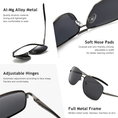 SUNGAIT Men's Polarized Square Aviator Sunglasses Durable Metal Frame for Fishing Driving Golf 100% UV Protection