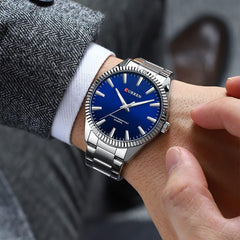 CURREN 8425 Fashion Design Stainless Steel Quartz Watches Casual Business Wrist Watches for Men Luminous Hands Clock - SILVER BLUE