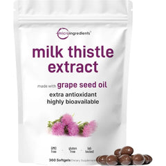 Micro Ingredients Milk Thistle Supplement | 360 Softgels with Grape Seed Oil | Highly Bioavailable Extract | Contains Active Silymarin + Antioxidants