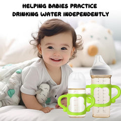 Tazweeq Silicone Baby Bottles Handle, 2pcs Wide Neck Bottle Grip Universal Fit Baby Bottle Holder with Easy Grip Handles to Hold Their Own Bottle for Baby Self Feeding