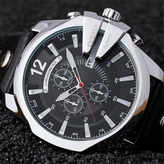 Curren 8176 Leather Round Analog-Chrono With Date Display Black, Silver Watch for Men