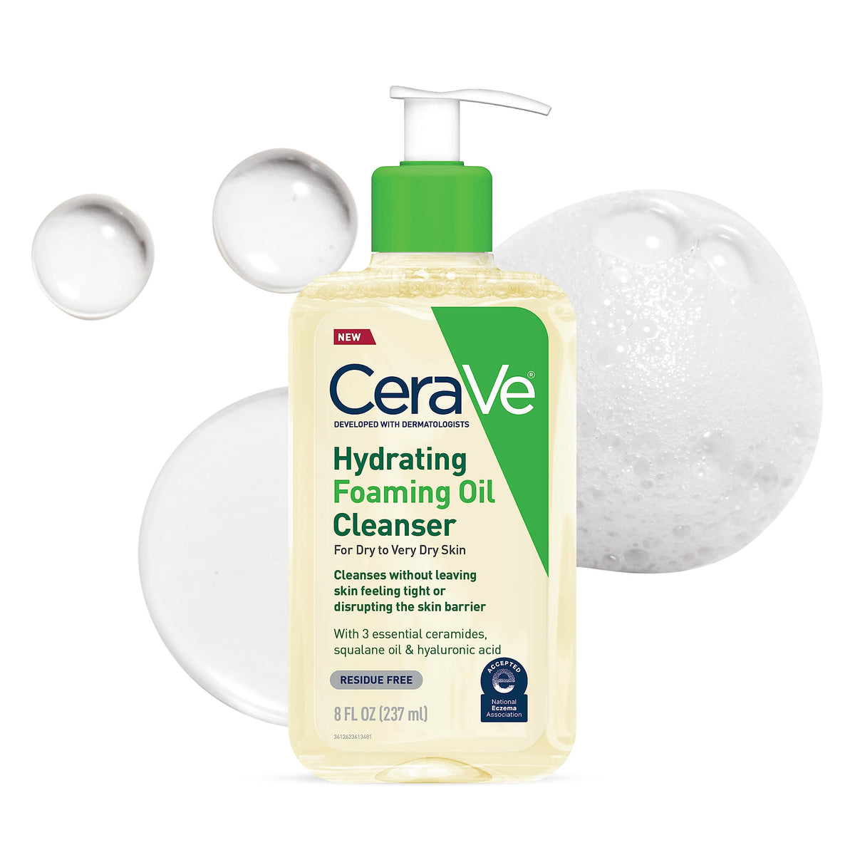 CeraVe Hydrating Foaming Cleanser with Squalane, Hyaluronic Acid & Ceramides | Moisturizing for Dry to Very Dry Skin | Fragrance & Residue Free 8 FL Oz