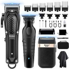 KEMEI Professional Hair Clippers for Men, Cordless Barber Clipper T-Blade Beard Trimmer Foil Shaver Set, Rechargeable Electric Fade Clipper Hair Cutting Kit, KM-1071, KM-2299, KM-2024