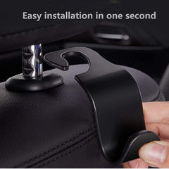 Sulfar Universal Vehicle Car Backseat Headrest Hanger Storage Organizer, Black Car Back Seat Headrest Hooks, Car Seat Accessory For Handbags, Purses, Coats, And Grocery Bags, Bottle Holder 4-Pack