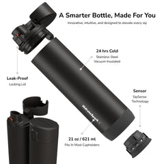 Hidrate Spark PRO Smart Water Bottle - Tracks Water Intake & Glows to Remind You to Stay Hydrated, Chug & Straw lid, 21oz (Black)