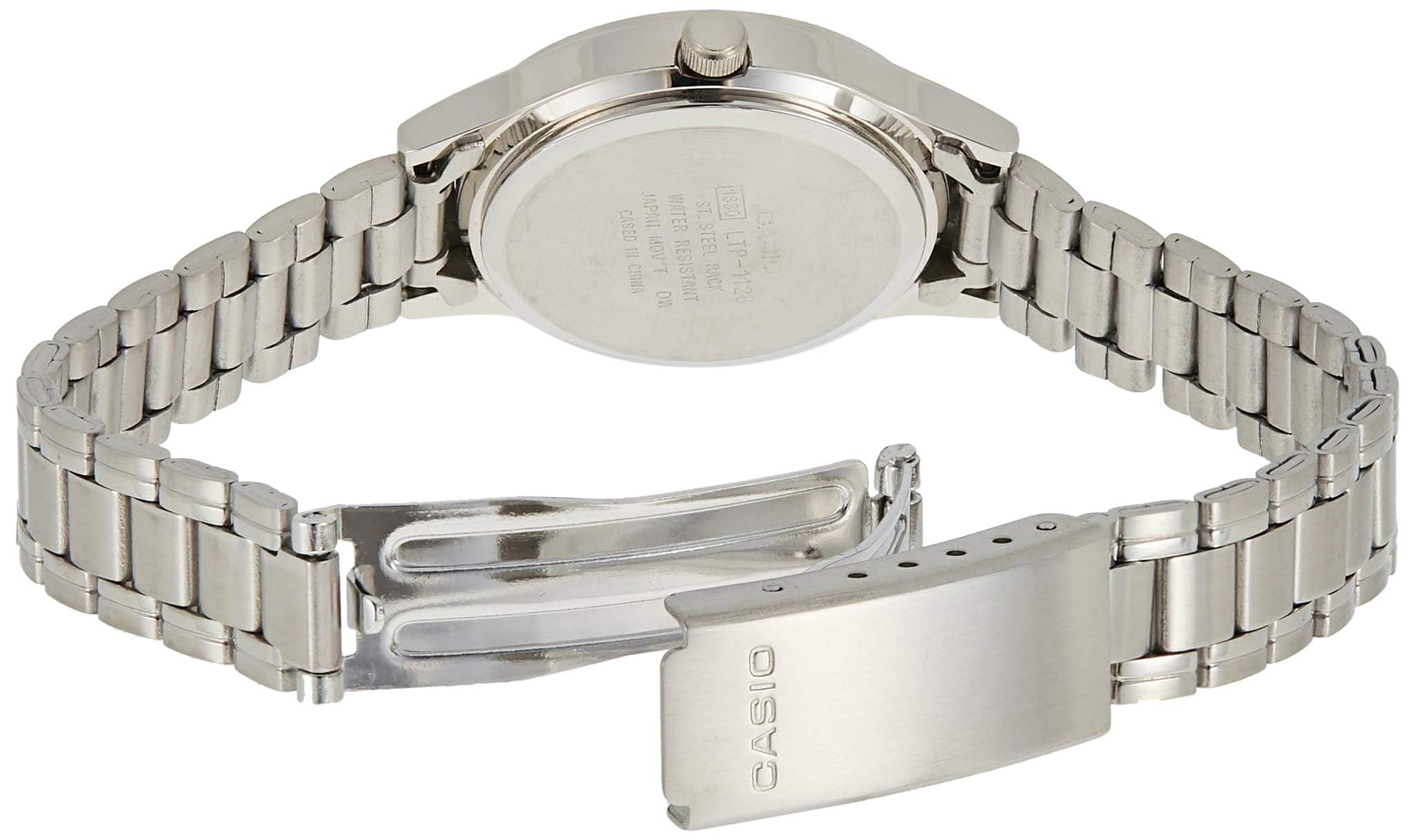 Casio Womens Quartz Watch, Analog Display and Leather Strap Silver White